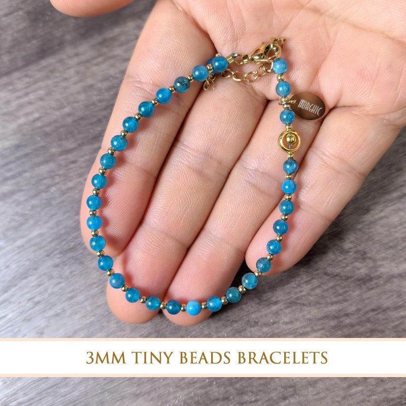 Morchic 3mm Blue Apatite Tiny Beads Bracelet for Women, Adjustable 7.1" Dainty Handmade Energy Gem Jewelry, Birthday Gift - Image 5